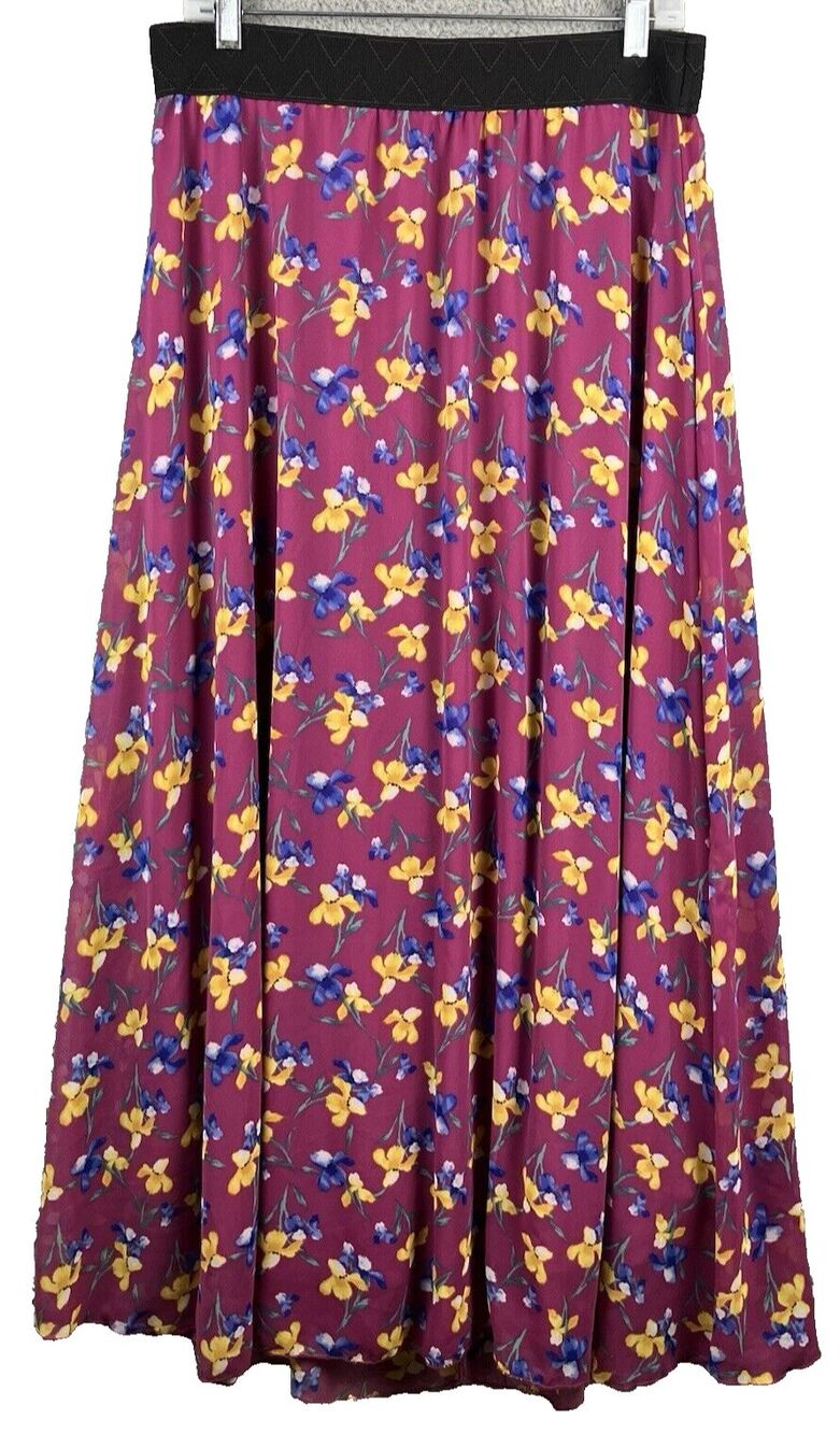 LuLaRoe Iris Floral Stretch Long Midi Skirt Large Lined Garden Party Bloomcore